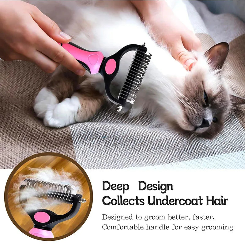 MyPetsBay™ Self-Cleaning Pet Deshedding Comb – Stainless Steel Hair Remover & Grooming Tool for Cats & Dogs