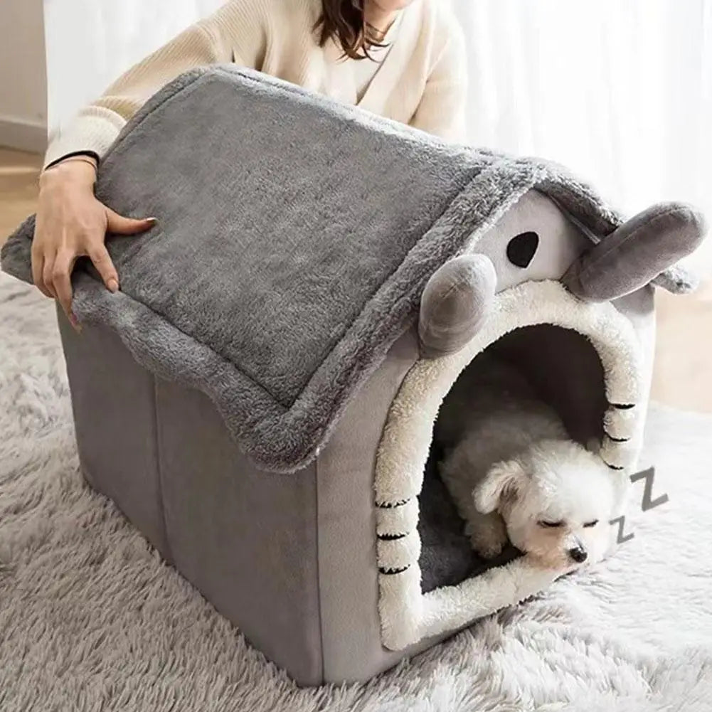 MyPetsBay™ Indoor Cat House – Soft Plush Cave Bed with Washable Cushion