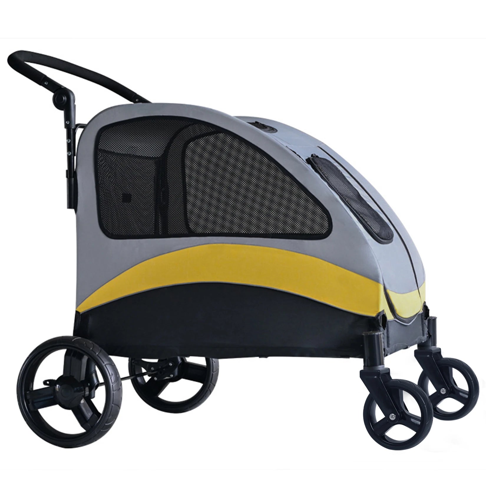 MyPetsBay™ 4-Wheel Foldable Dog Stroller | Heavy-Duty Pet Travel Cart for Medium, Large & XL Dogs (Up to 121 lbs)