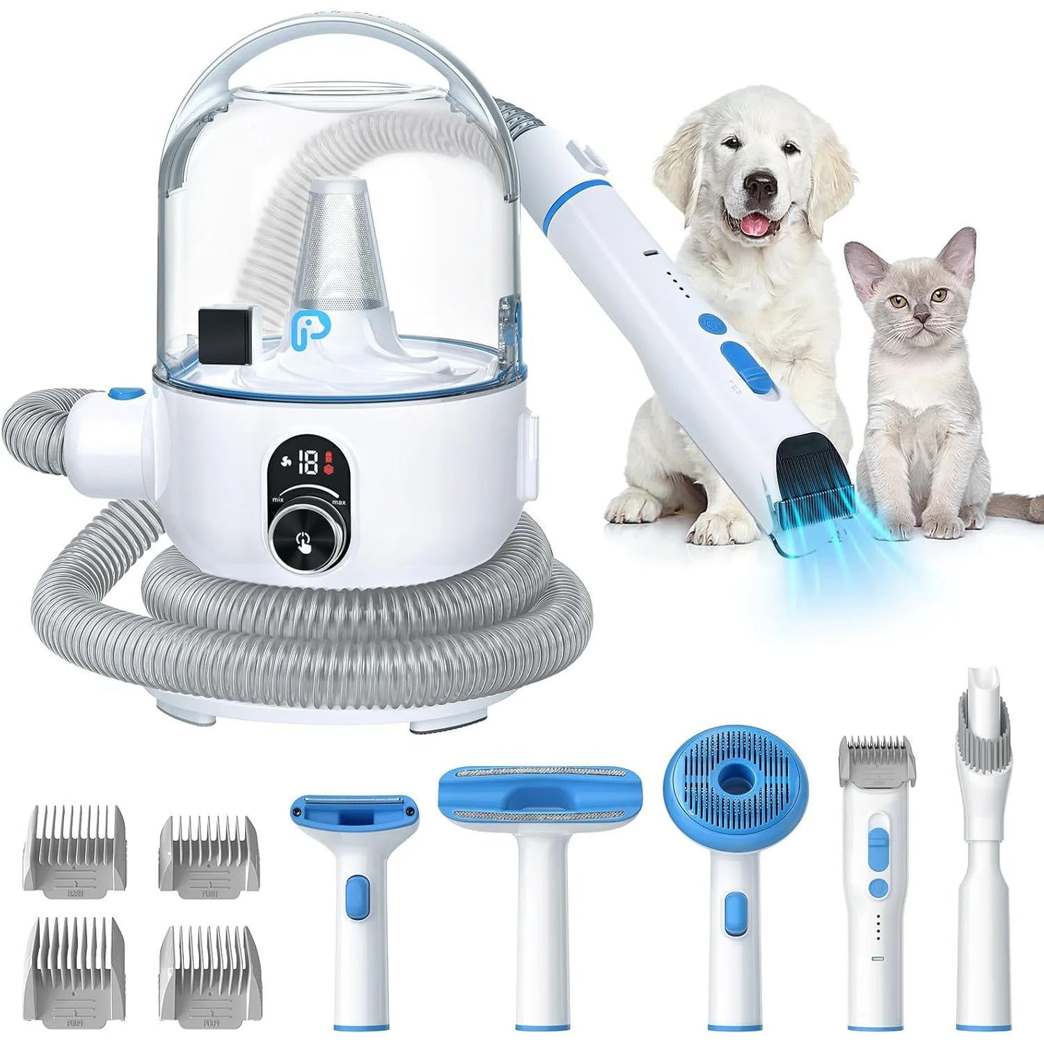 MyPetsBay™ Professional Pet Grooming Vacuum Kit 2L Silent Hair Collector with 5 Grooming Tools & 16-Level Suction for Dogs & Cats