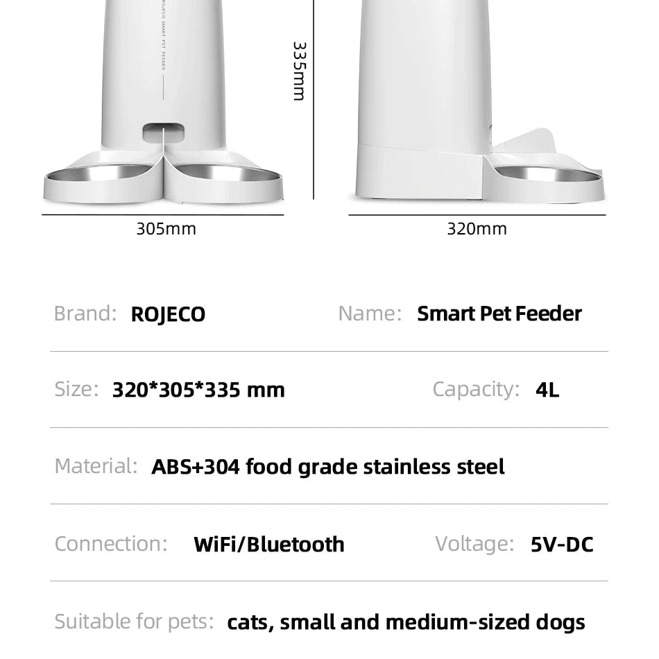 MyPetsBay™ Smart WiFi Automatic Pet Feeder Dual Bowl Food Dispenser for Cats & Dogs