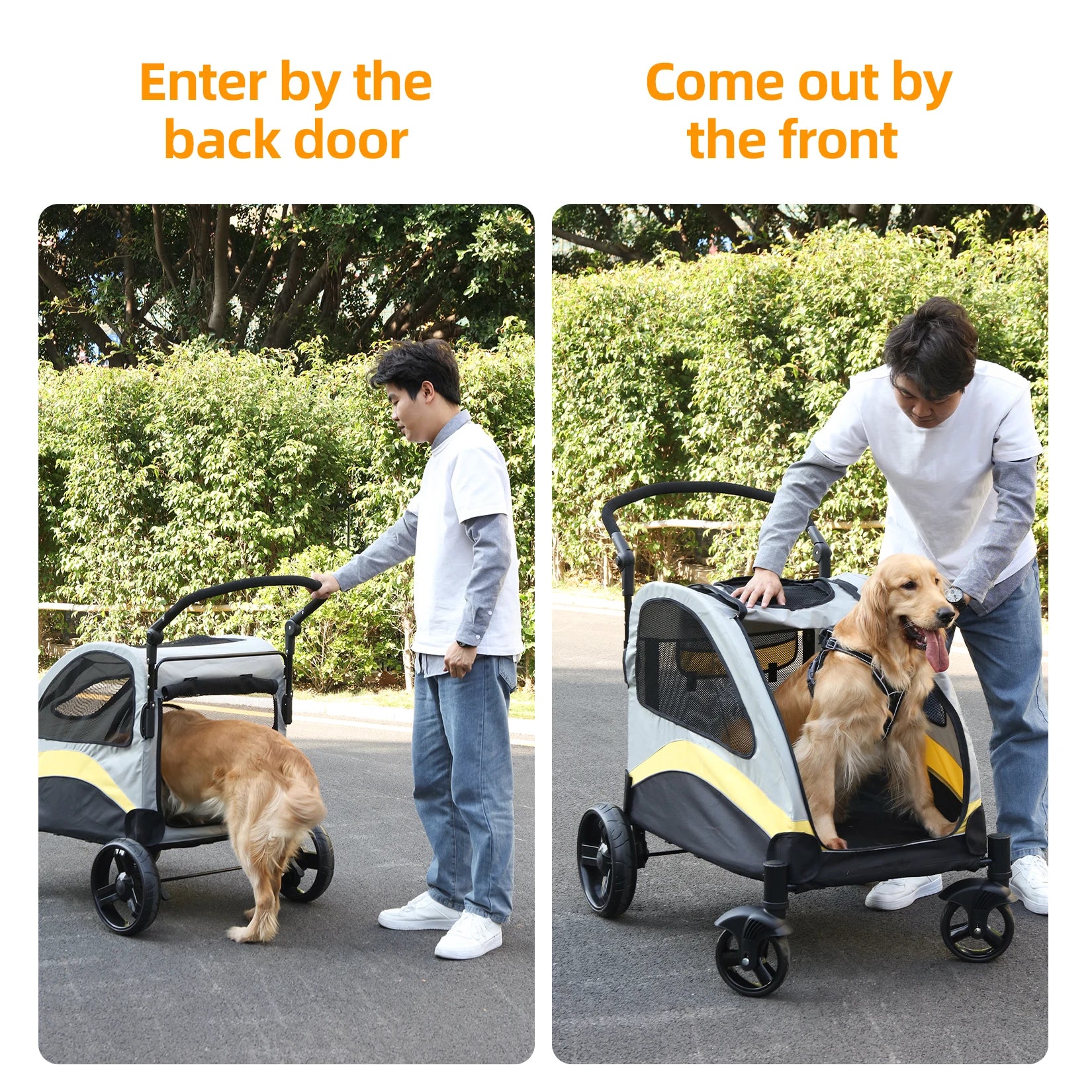 MyPetsBay™ 4-Wheel Foldable Dog Stroller | Heavy-Duty Pet Travel Cart for Medium, Large & XL Dogs (Up to 121 lbs)