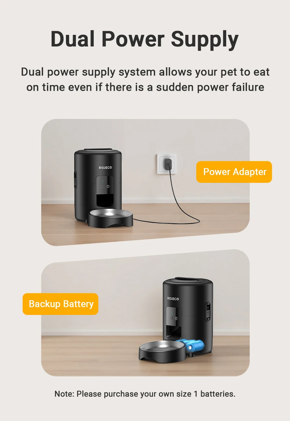 MyPetsBay™ ROJECO Smart Automatic Pet Feeder WiFi App Control Cat & Dog Food Dispenser