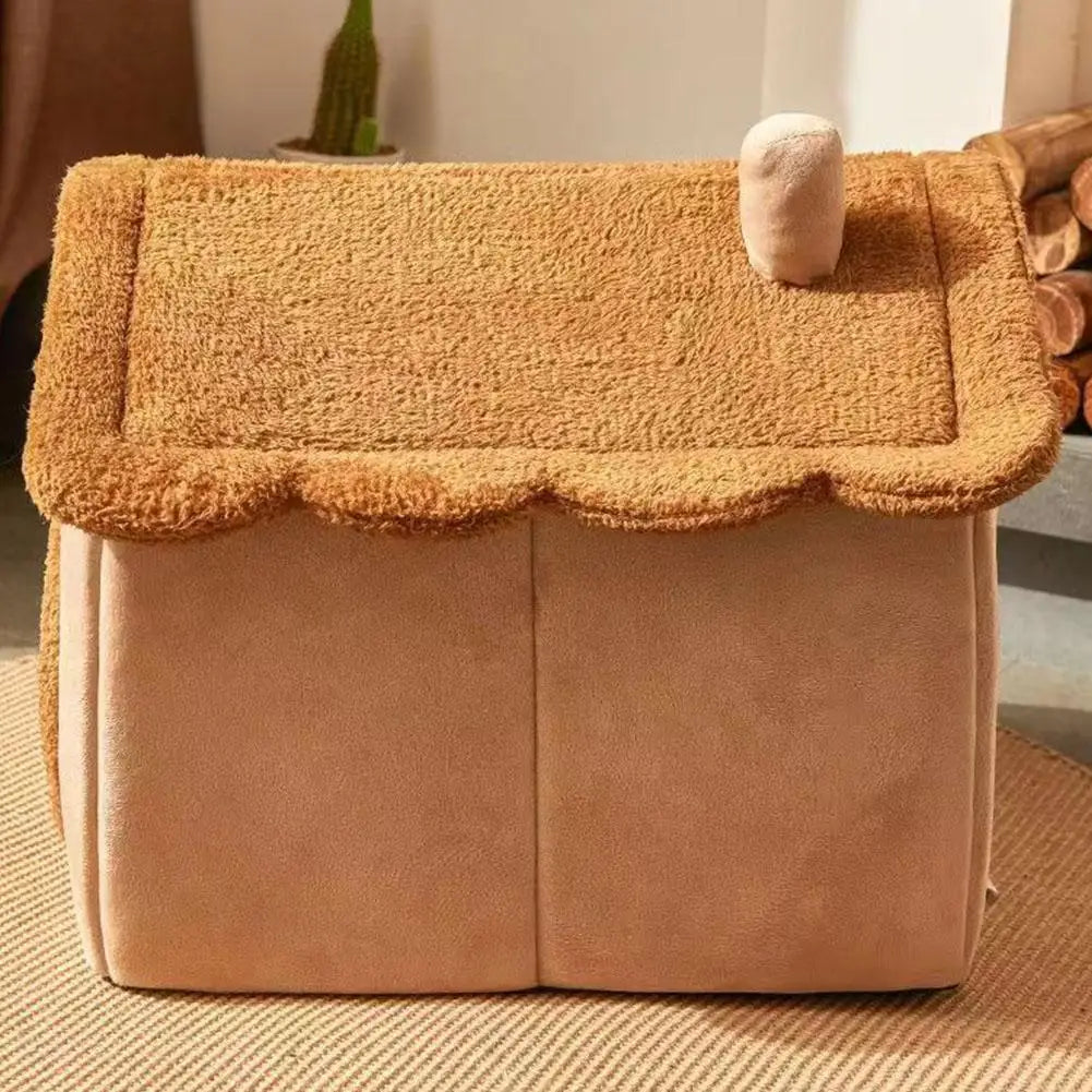 MyPetsBay™ Indoor Cat House – Soft Plush Cave Bed with Washable Cushion