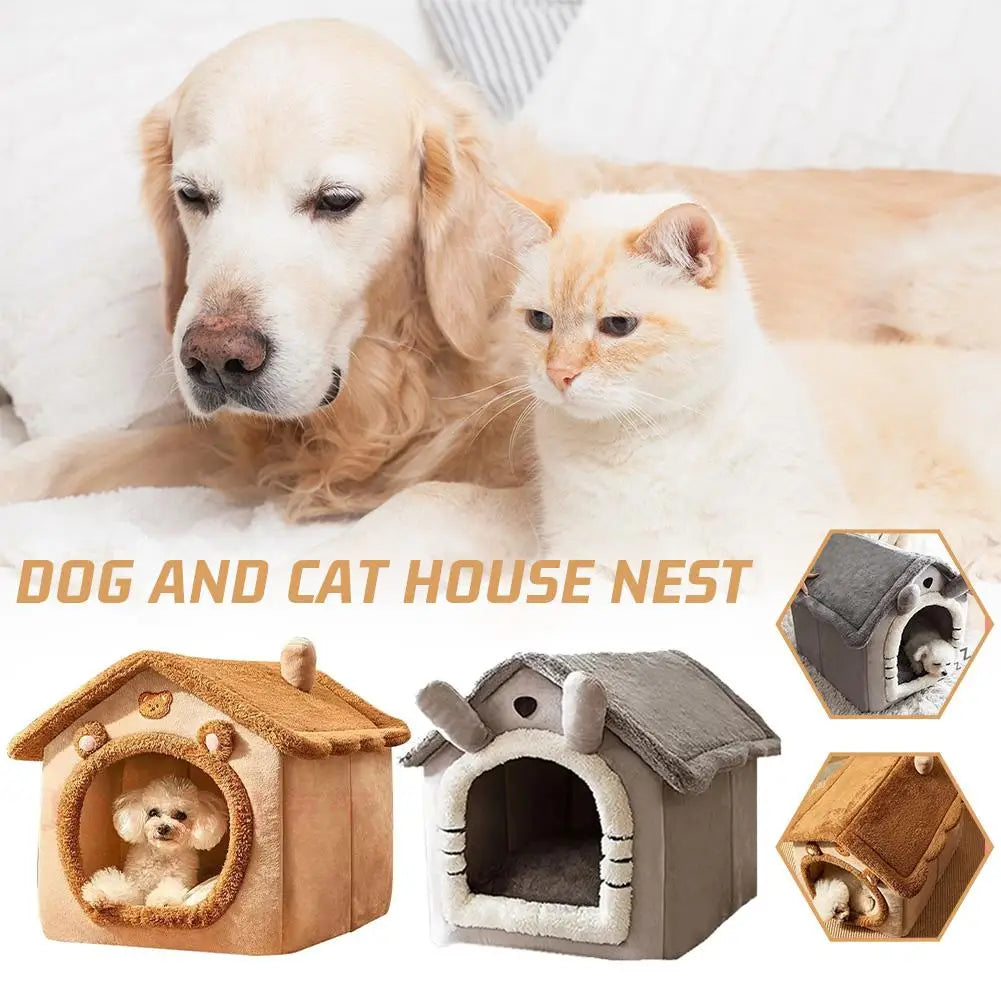 MyPetsBay™ Indoor Cat House – Soft Plush Cave Bed with Washable Cushion