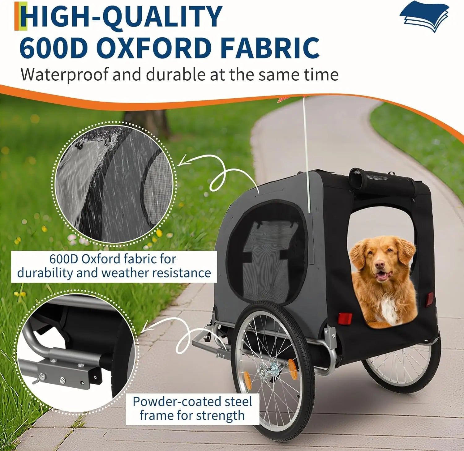 MyPetsBay™ Dog Bike Trailer Waterproof Foldable Pet Cart for Safe & Easy Rides