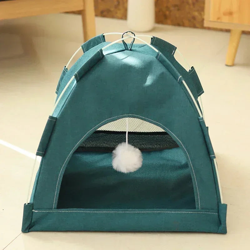 MyPetsBay™ Cozy Pet Tent Bed – Warm Fleece Cat House with Removable Cushion & Non-Slip Base