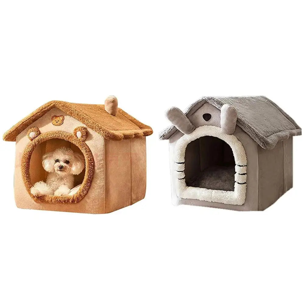 MyPetsBay™ Indoor Cat House – Soft Plush Cave Bed with Washable Cushion