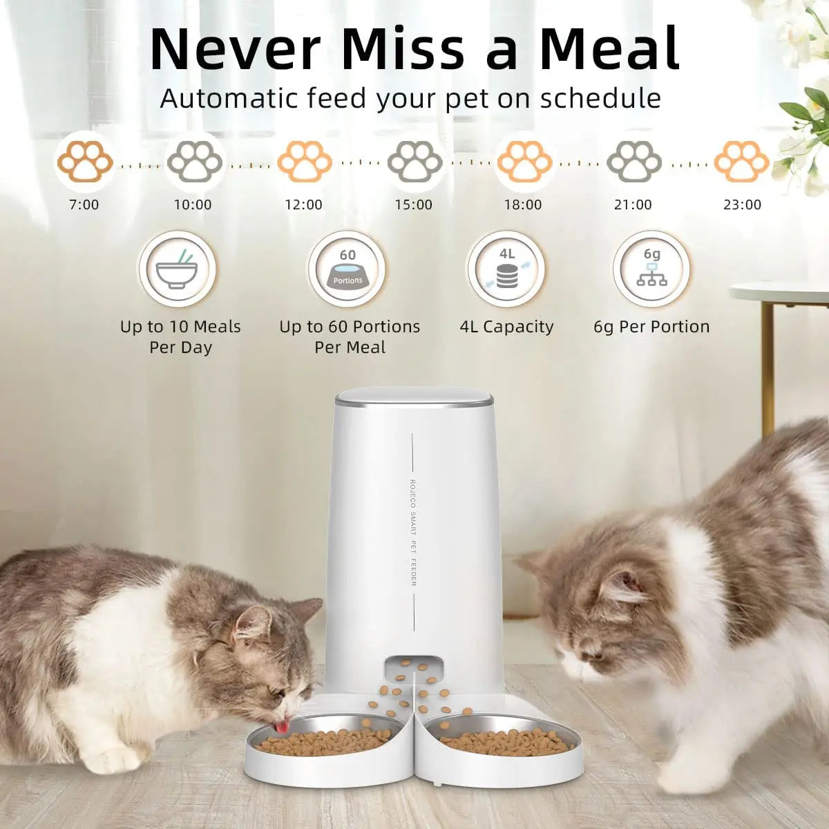 MyPetsBay™ Smart WiFi Automatic Pet Feeder Dual Bowl Food Dispenser for Cats & Dogs