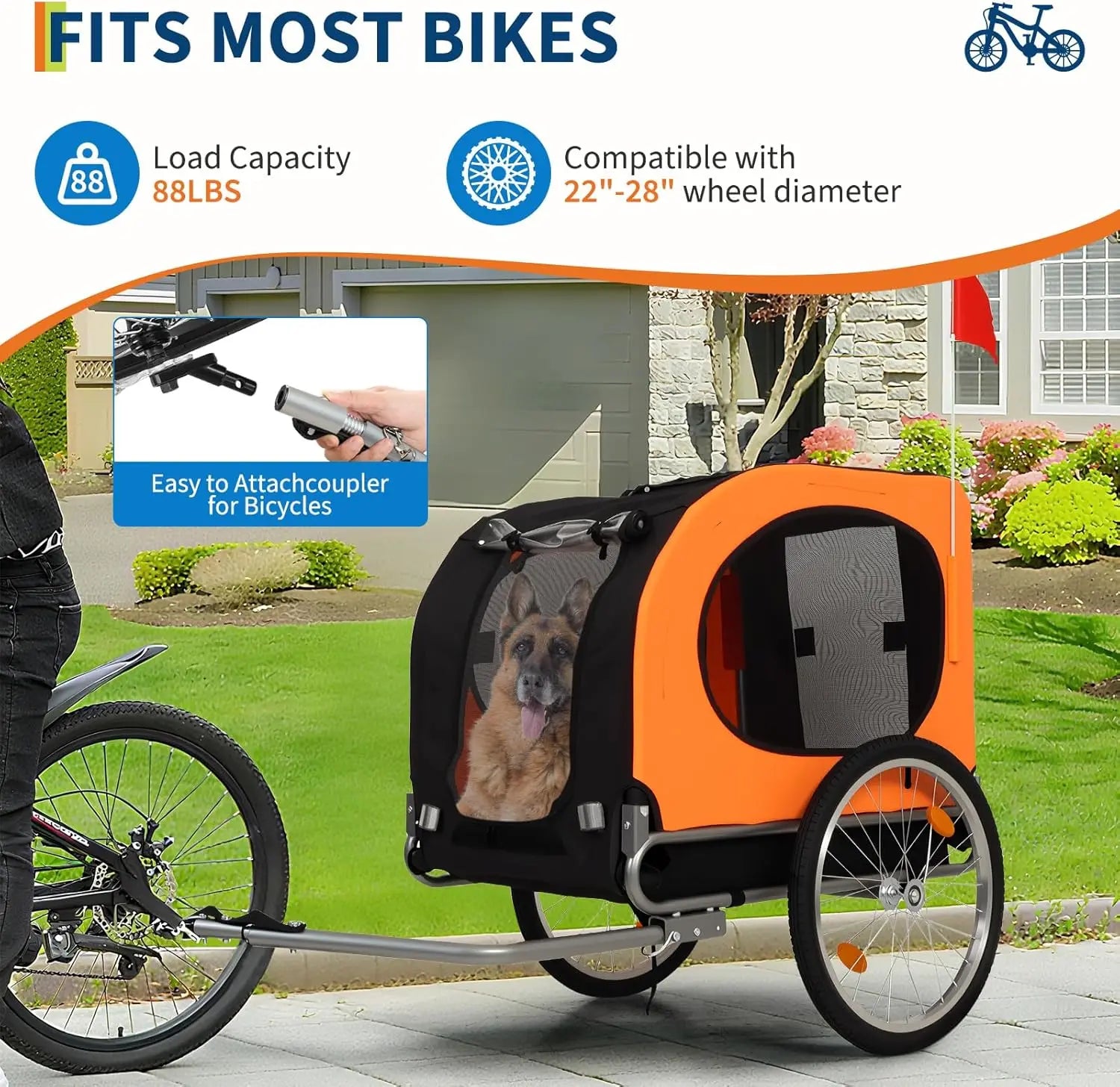 MyPetsBay™ Dog Bike Trailer Waterproof Foldable Pet Cart for Safe & Easy Rides