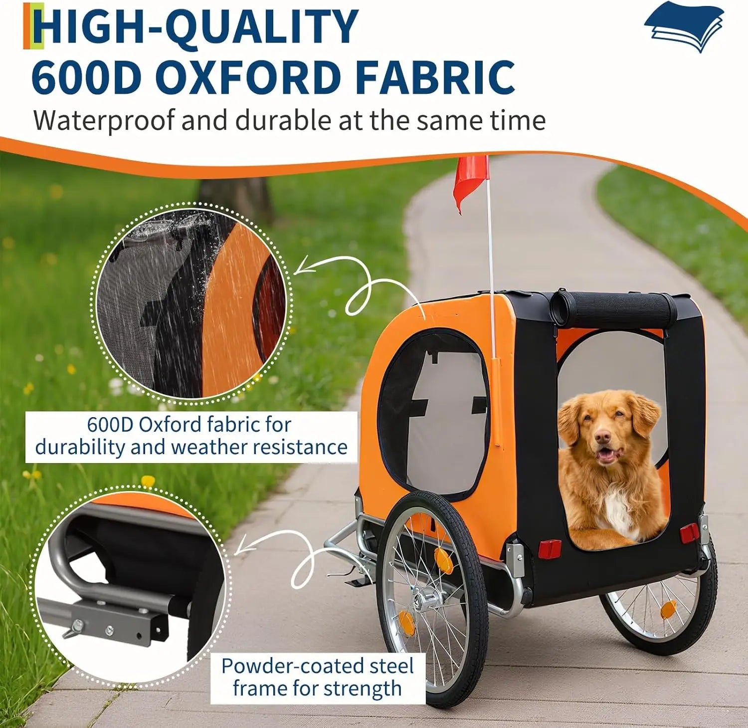 MyPetsBay™ Dog Bike Trailer Waterproof Foldable Pet Cart for Safe & Easy Rides