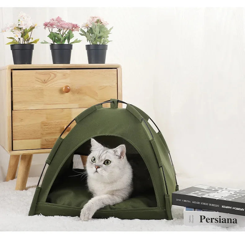 MyPetsBay™ Cozy Pet Tent Bed – Warm Fleece Cat House with Removable Cushion & Non-Slip Base