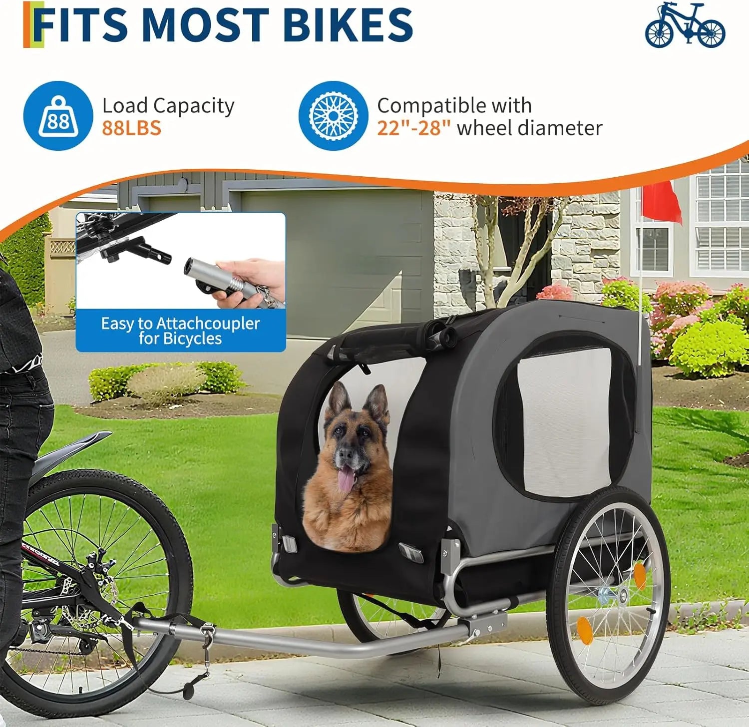 MyPetsBay™ Dog Bike Trailer Waterproof Foldable Pet Cart for Safe & Easy Rides