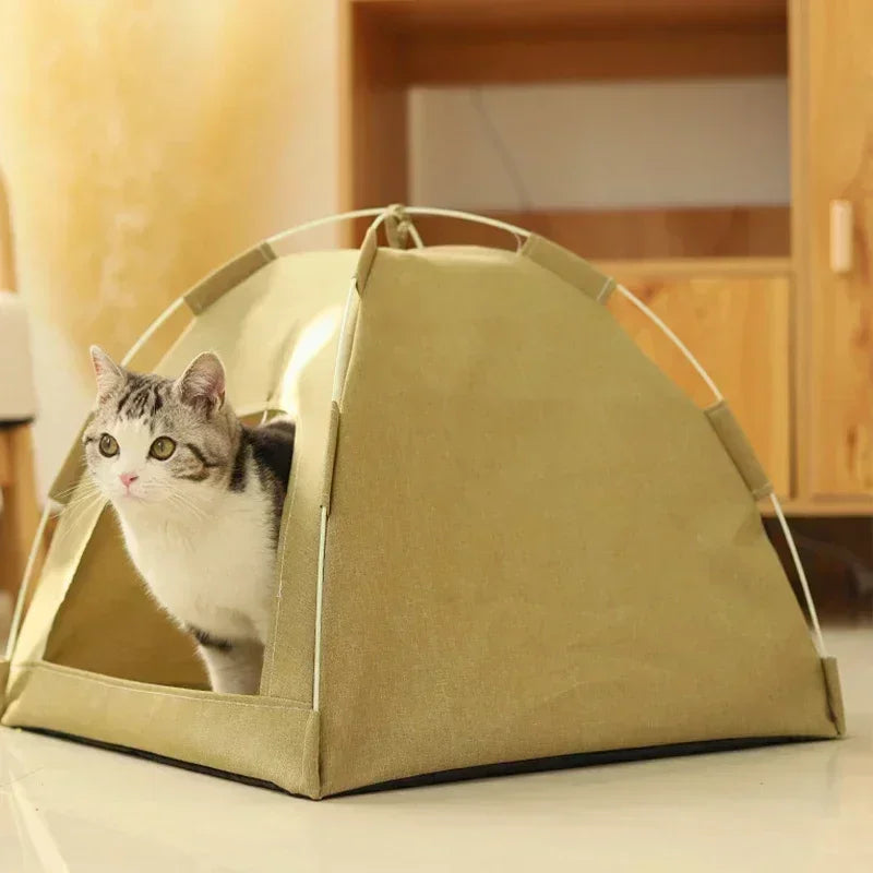 MyPetsBay™ Cozy Pet Tent Bed – Warm Fleece Cat House with Removable Cushion & Non-Slip Base