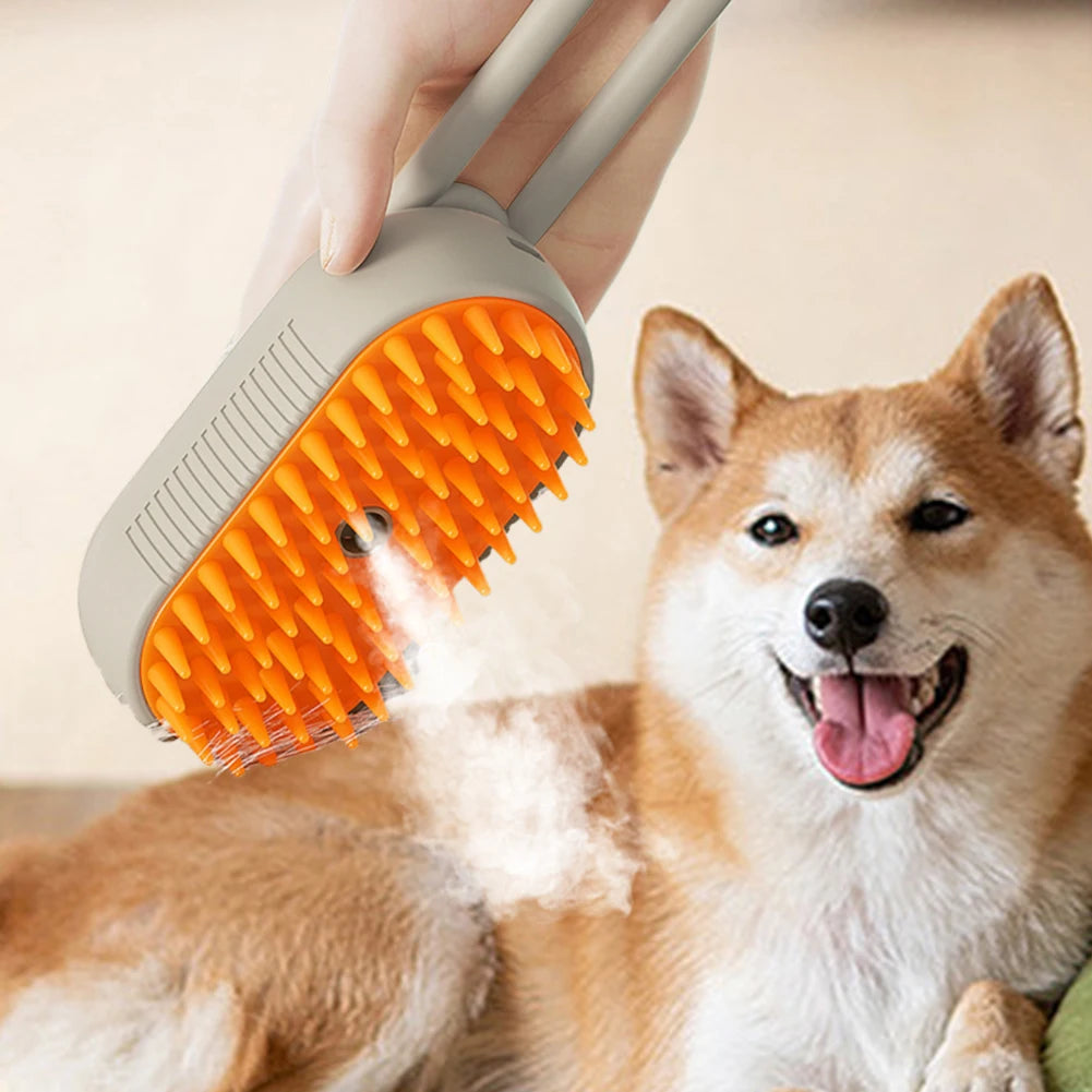 MyPetsBay™ 4-in-1 Steam Grooming Brush for Cats & Dogs USB Rechargeable  Gentle Massage  Easy Hair Removal