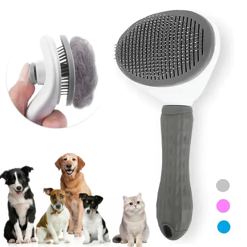 MyPetsBay™ Gentle Pet Grooming Brush – Self-Cleaning Hair Removal Comb for Dogs & Cats