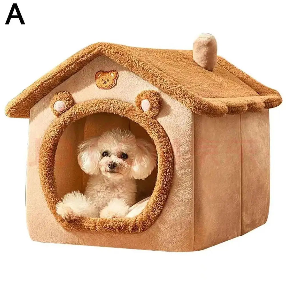 MyPetsBay™ Indoor Cat House – Soft Plush Cave Bed with Washable Cushion