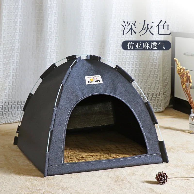 MyPetsBay™ Cozy Pet Tent Bed – Warm Fleece Cat House with Removable Cushion & Non-Slip Base