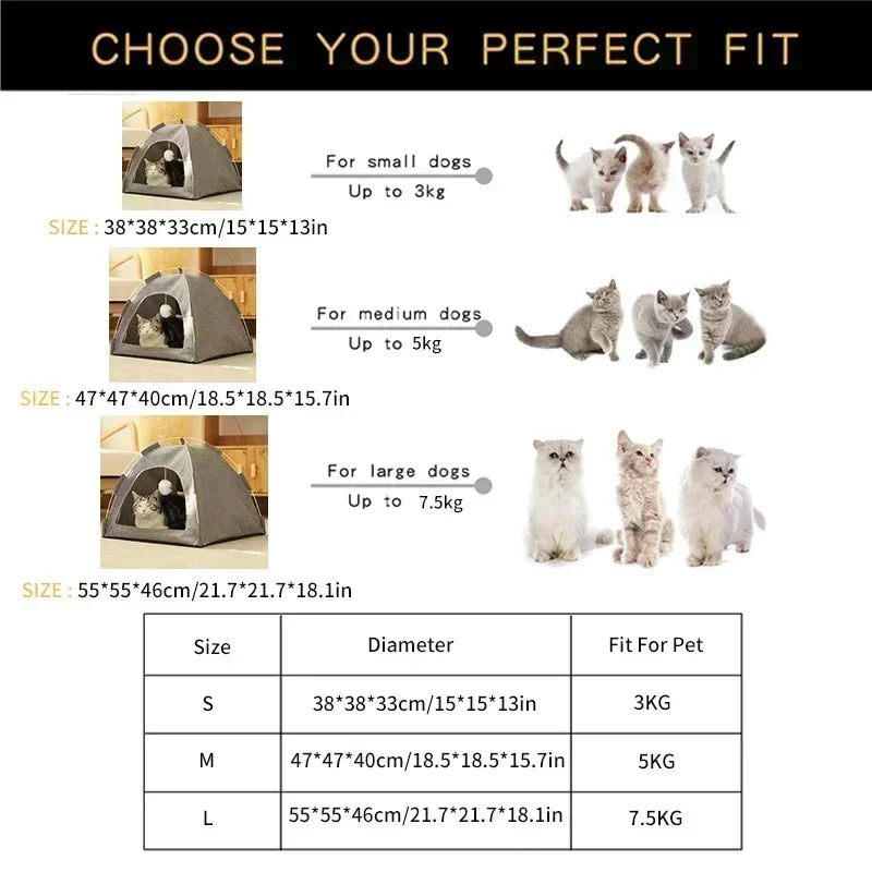 MyPetsBay™ Cozy Pet Tent Bed – Warm Fleece Cat House with Removable Cushion & Non-Slip Base