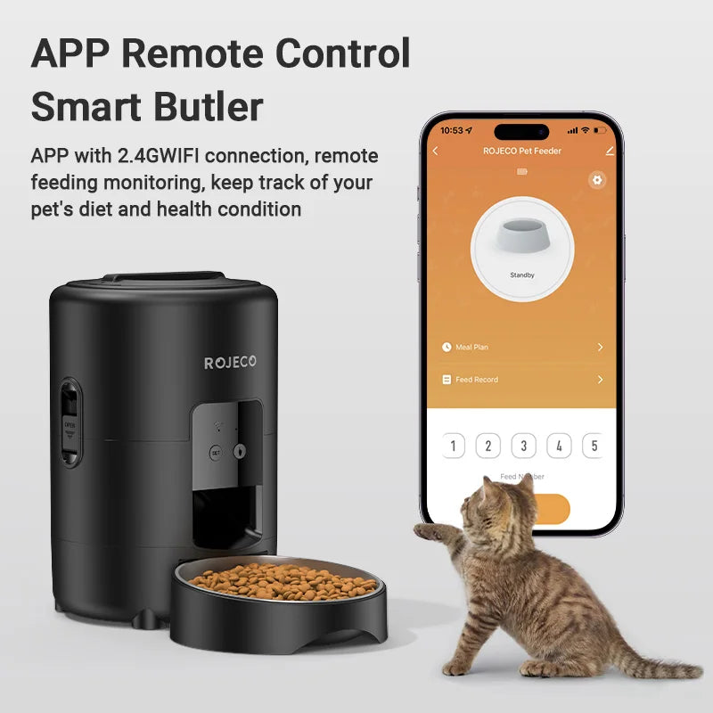 MyPetsBay™ ROJECO Smart Automatic Pet Feeder WiFi App Control Cat & Dog Food Dispenser