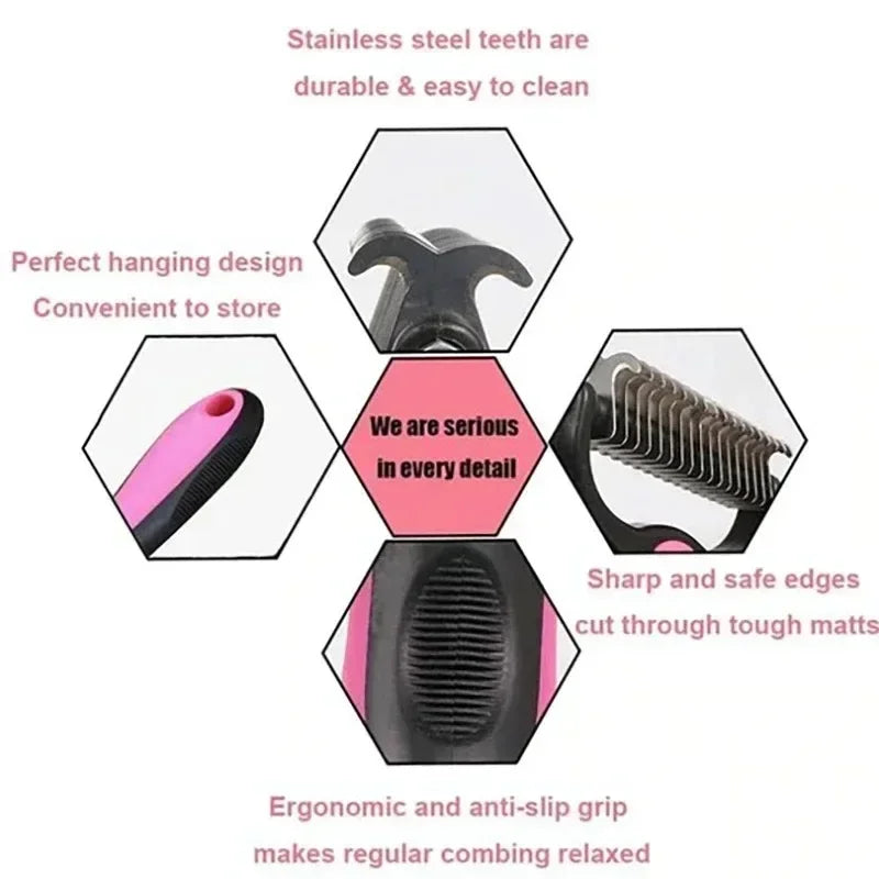 MyPetsBay™ Self-Cleaning Pet Deshedding Comb – Stainless Steel Hair Remover & Grooming Tool for Cats & Dogs