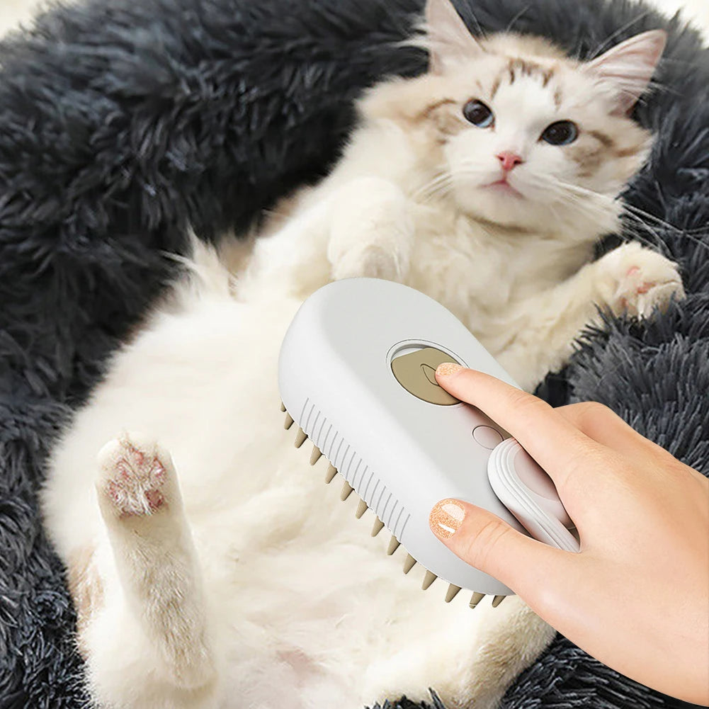 MyPetsBay™ 4-in-1 Steam Grooming Brush for Cats & Dogs USB Rechargeable  Gentle Massage  Easy Hair Removal