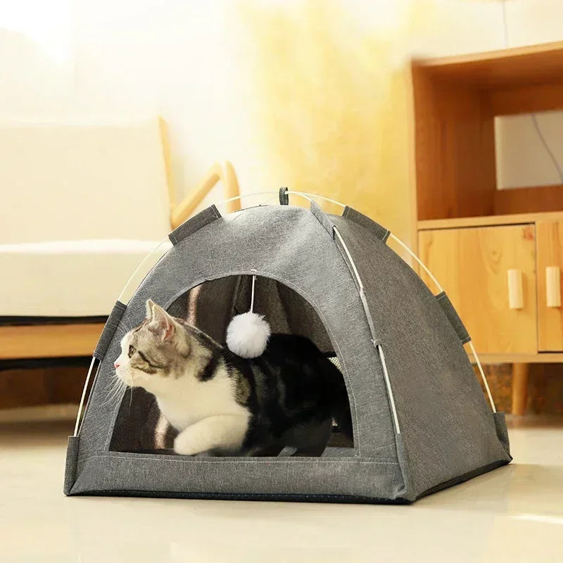 MyPetsBay™ Cozy Pet Tent Bed – Warm Fleece Cat House with Removable Cushion & Non-Slip Base
