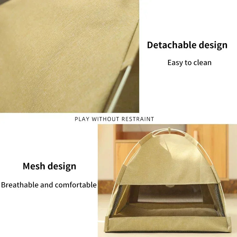 MyPetsBay™ Cozy Pet Tent Bed – Warm Fleece Cat House with Removable Cushion & Non-Slip Base