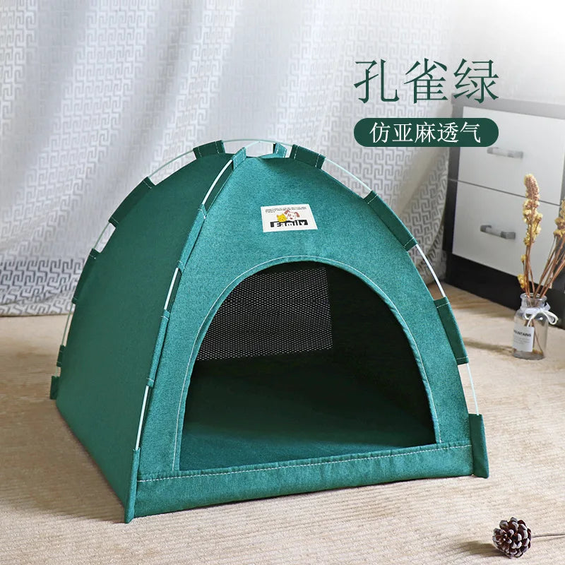 MyPetsBay™ Cozy Pet Tent Bed – Warm Fleece Cat House with Removable Cushion & Non-Slip Base