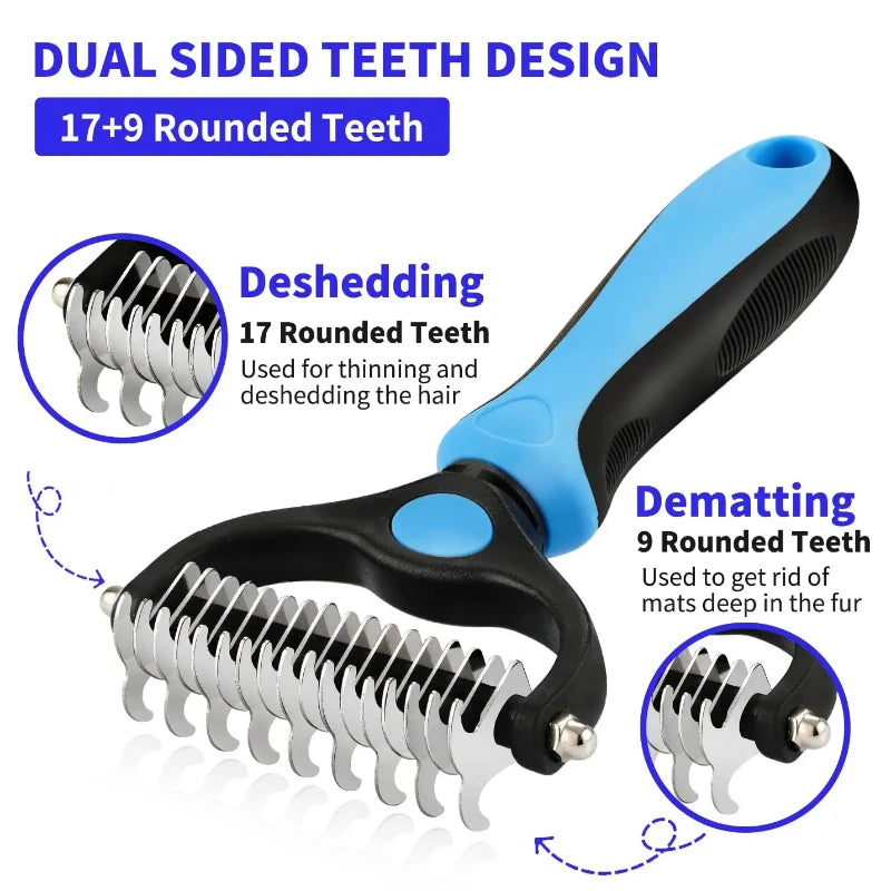 MyPetsBay™ Self-Cleaning Pet Deshedding Comb – Stainless Steel Hair Remover & Grooming Tool for Cats & Dogs