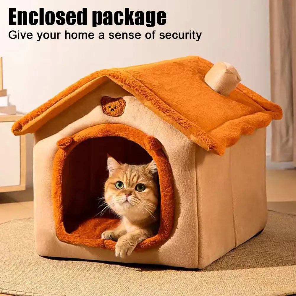 MyPetsBay™ Indoor Cat House – Soft Plush Cave Bed with Washable Cushion