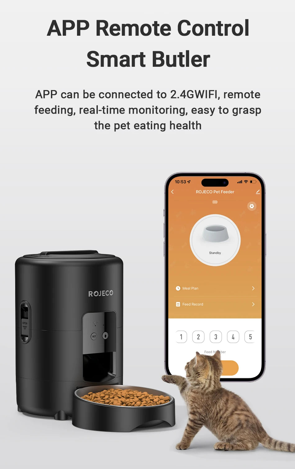 MyPetsBay™ ROJECO Smart Automatic Pet Feeder WiFi App Control Cat & Dog Food Dispenser