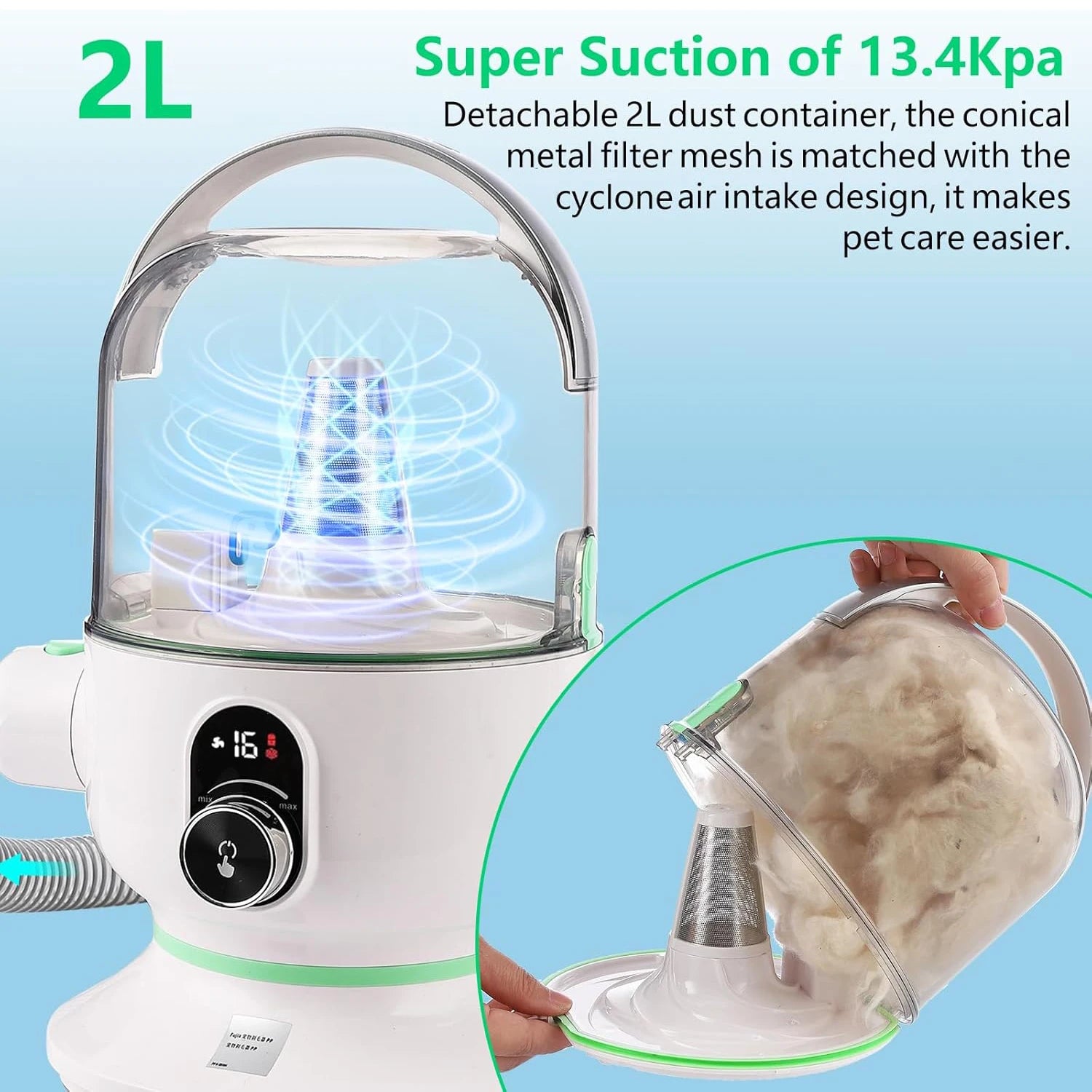 MyPetsBay™ Professional Pet Grooming Vacuum Kit 2L Silent Hair Collector with 5 Grooming Tools & 16-Level Suction for Dogs & Cats