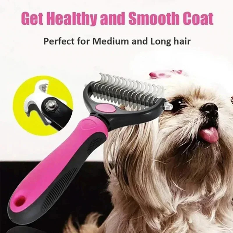 MyPetsBay™ Self-Cleaning Pet Deshedding Comb – Stainless Steel Hair Remover & Grooming Tool for Cats & Dogs