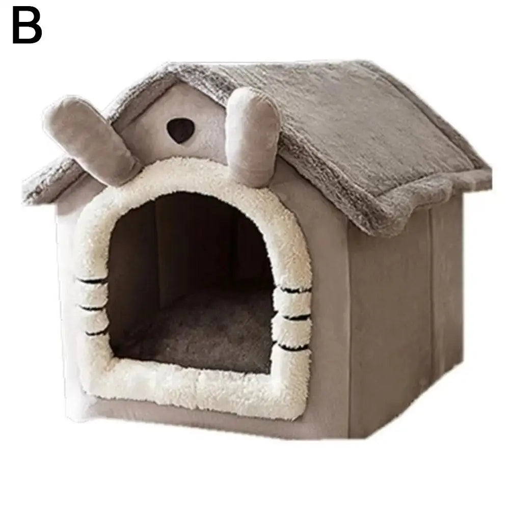 MyPetsBay™ Indoor Cat House – Soft Plush Cave Bed with Washable Cushion