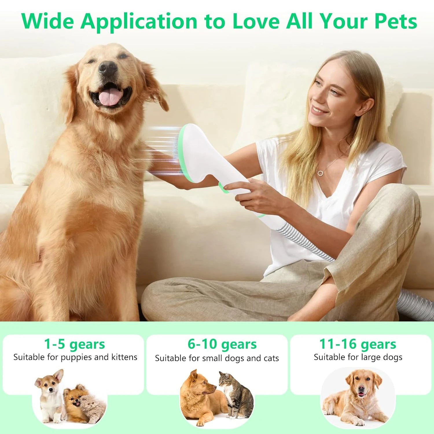 MyPetsBay™ Professional Pet Grooming Vacuum Kit 2L Silent Hair Collector with 5 Grooming Tools & 16-Level Suction for Dogs & Cats