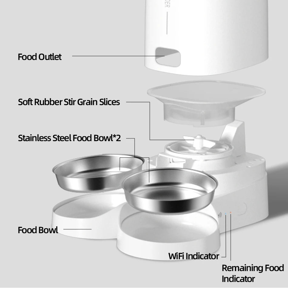MyPetsBay™ Smart WiFi Automatic Pet Feeder Dual Bowl Food Dispenser for Cats & Dogs
